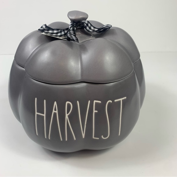 NEW Rae Dunn "HARVEST" Grey Ceramic Canister Cookie Jar - Picture 2 of 11